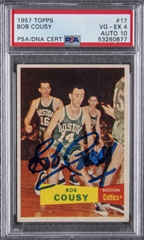 1957 Topps #17 Bob Cousy Signed Rookie Card – PSA VG-EX 4, PSA/DNA 10